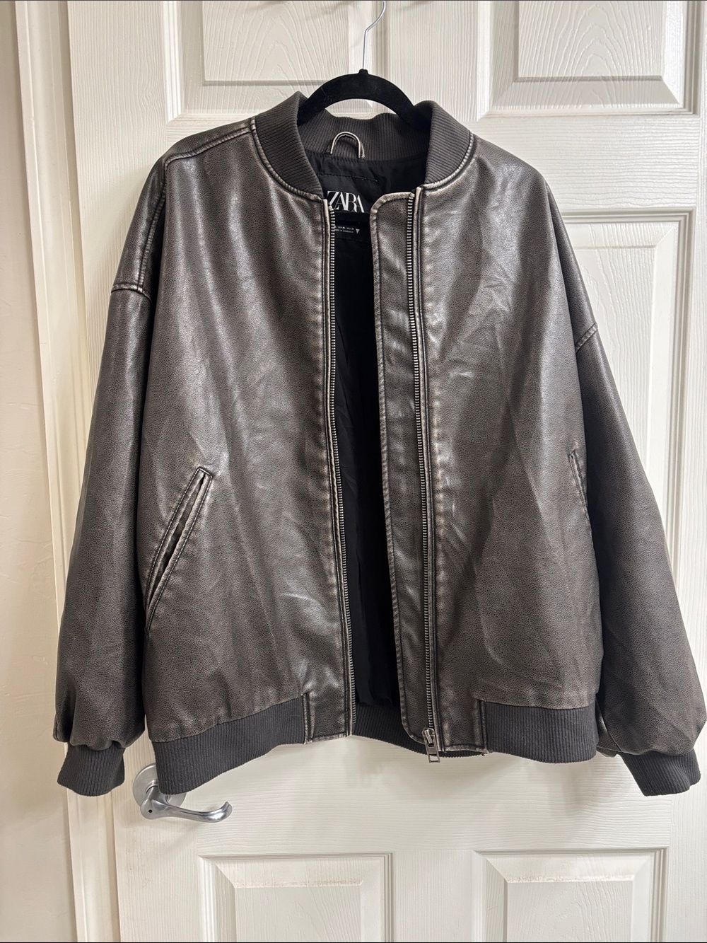Zara Metallic Charcoal Bomber Jacket